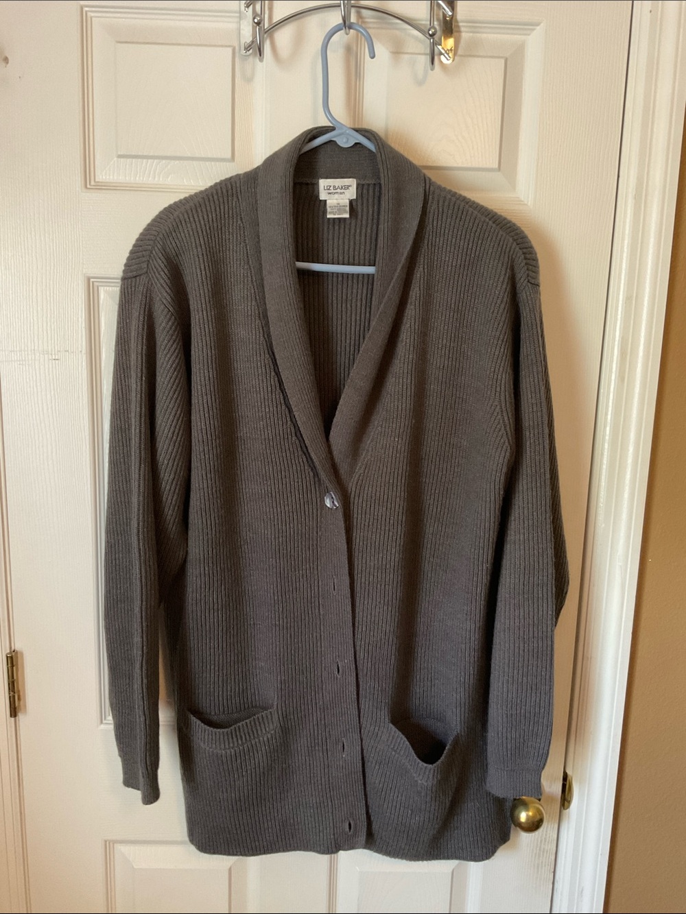 Liz Baker Women’s Front Pockets Long Sleeve Button Up Ribbed Knit Cardigan S 1X